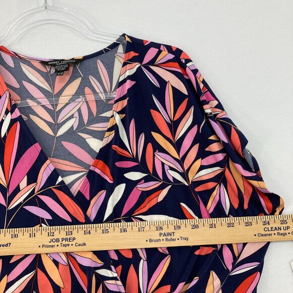 New Maggy London size 16W Multi Color Leaf Stretch Wrap Belted Dress Feminine - Picture 8 of 11
